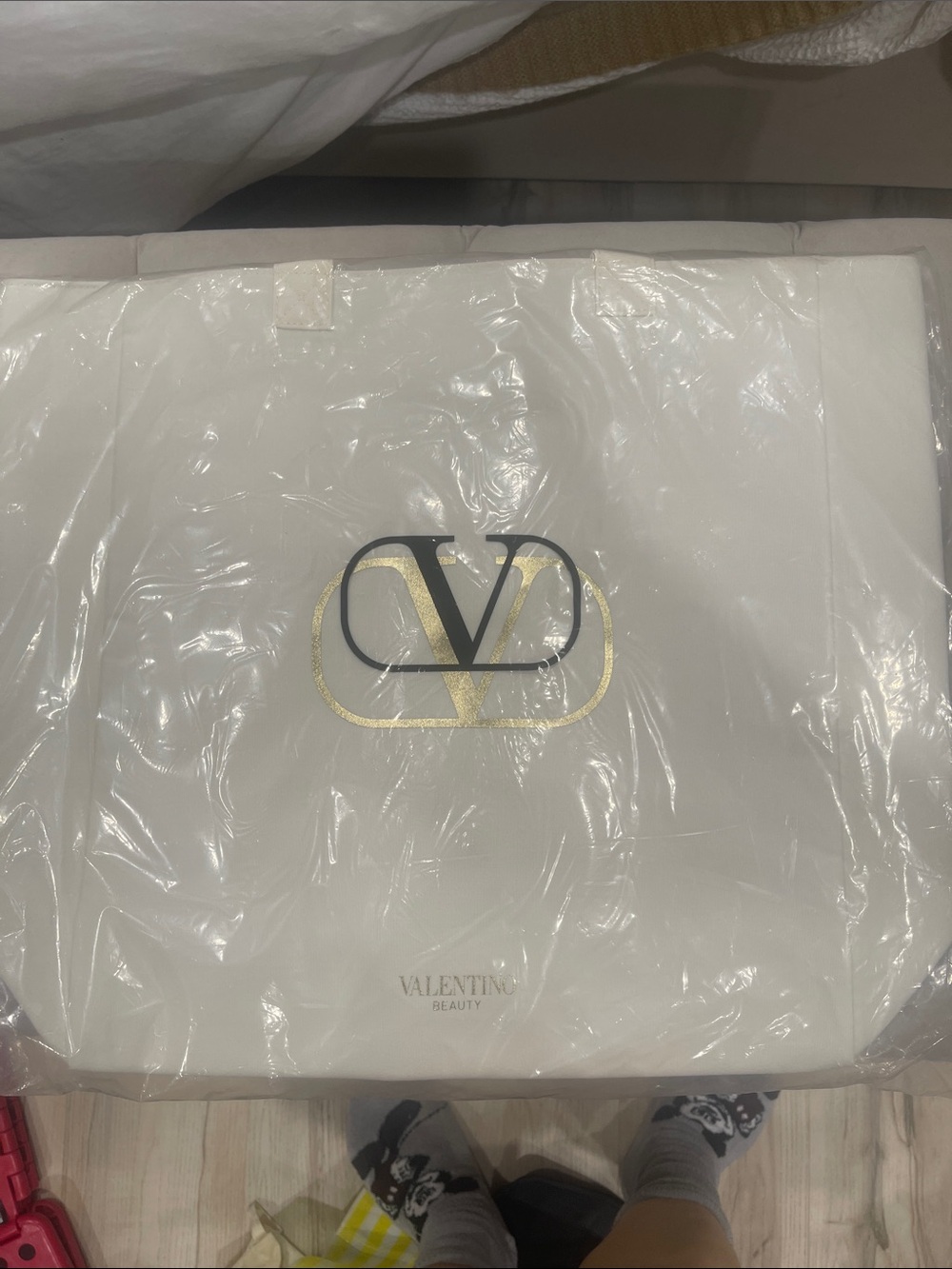 Valentino White Tote with Gold Logo Emblem